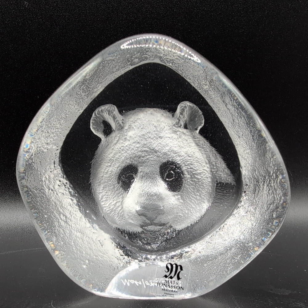 Mats Jonasson Maleras 2003 Collectors Society Panda 2.75" Full Lead Crystal EUC